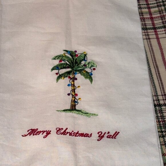 NEW Embroidered Tea Towel Merry Christmas Y’All Palmetto Tree Christmas Lights - Picture 2 of 7